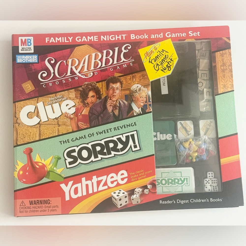 Milton Bradley Family Board Games 4 Games In 1 Scrabble Clue Sorry Yahtzee 2001